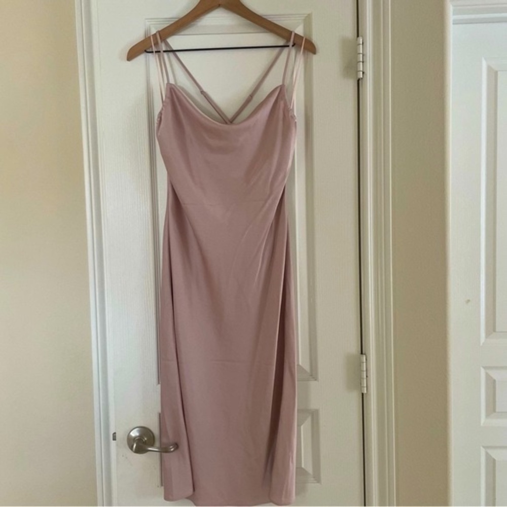 Express Champagne Pink Satin Cowl Neck Midi Slip Dress